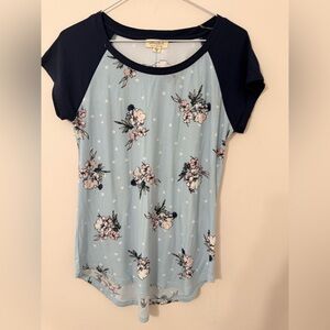 Floral Print Women's Top - Blue and Black